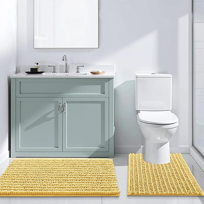 Arotive Luxury Chenille Bathroom Rug Mat, Extra Soft Thick Absorbent Shaggy Bath Rugs, Non-Slip Machine Wash Dry, Plush Bath Mats for Bathroom, Shower and Tub, 60x20, Yellow