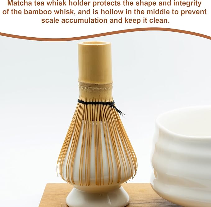 HARFINGTON Ceramic Chasen Stand 65mm Matcha Whisk Holder, Traditional Matcha Tea Chasen Holder, Black