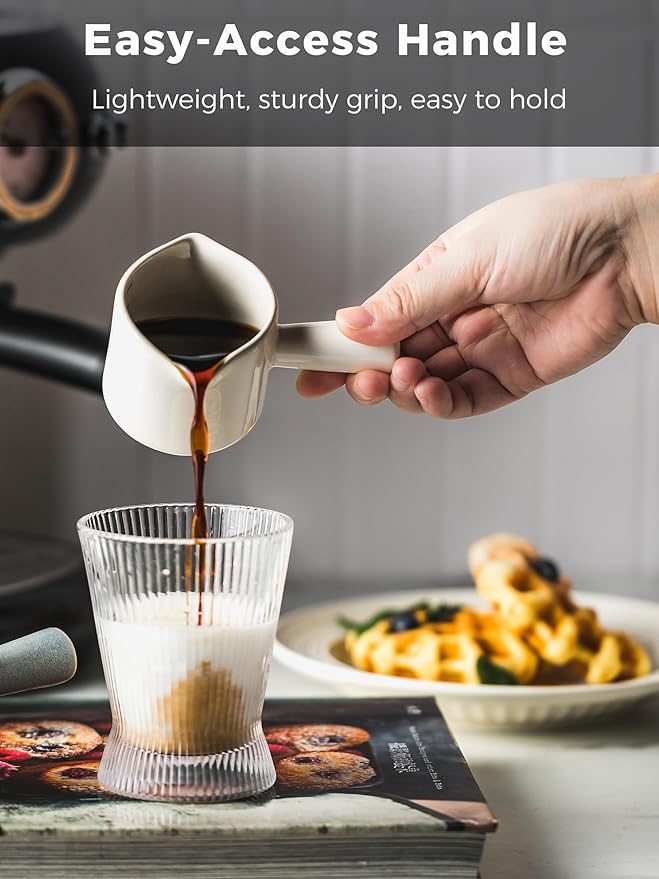 Espresso Measuring Cup, Ceramic Espresso Cup Double Spouts Expresso Shots Cup with Handle, Espresso Accessories, 3 Oz/ 90 Ml, White