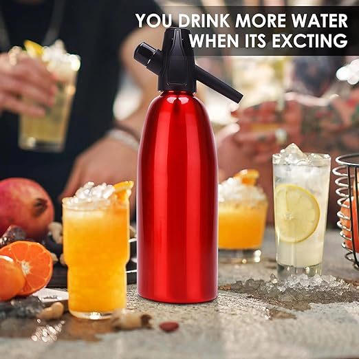 AstraLoom Soda Siphon,1L Portable Nostalgic Seltzer Water Maker Kit, Aluminum Sparkling Water Maker for Carbonated Drinks/Juices/Cocktails, Use 8 gram CO2 Cartridges (Not Included) (Red)
