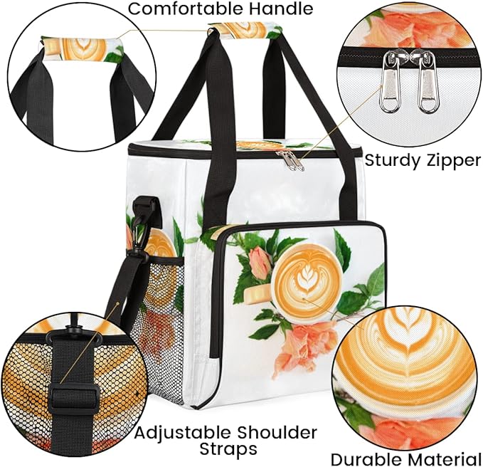 Coffee Latte Art Leaves Coffee Maker Carrying Bag, Coffee Machine Travel Storage Tote Bag Compatible with K-Mini or K-Mini Plus, Portable Single Serve Coffee Brewer Case with Pockets for K-Cup Pods