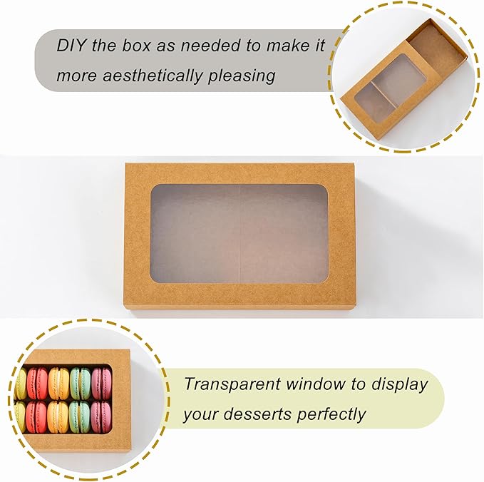 20PCS Macaron Boxes for 12,Chocolate Covered Strawberry Boxes with Window, Macaron Packaging Display for Strawberry Gift, Chocolate, Truffles,Desserts(Brown)