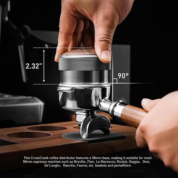 CrossCreek 58mm Espresso Distributor | Adjustable Depth Fits All 58mm Espresso Portafilter | Breville/Rancilio/La Marzocco | Stainless Steel & Walnut Distribution Tools | Espresso Machine Accessories