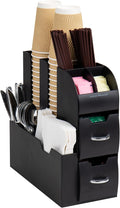 Mind Reader Cup and Condiment Station, Countertop Organizer, Coffee Bar, Kitchen, Stirrers, 5.35"W x 11.25"L x 11.15"H, Black