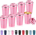 Volhoply 13 oz Stainless Steel Insulated Travel Coffee Mug with Fip Lid Bulk 8 Pack,Reusable Double Wall Vacuum Metal Coffee Cup,Portable Leak Proof Thermal Tumbler for Hot & Cold Drinks(Pink,8)