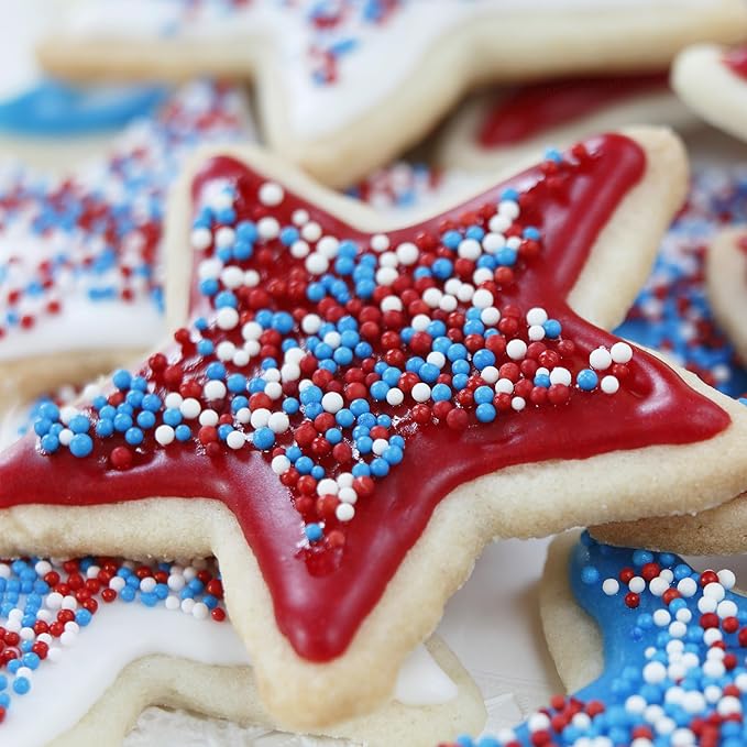 Twisweet Edible Patriotic Sprinkles 12oz, Red White and Blue Sugar Sprinkles Silver Star Mix, 4th of July American Sprinkle, Team USA Memorial Day Confetti, Cupcake Topper Cookie Ice Cream Cake Decorations, Independence Day Birthday Festival Party Supp...