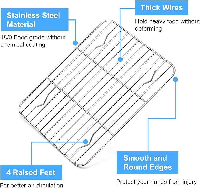 P&P CHEF Cooling Baking Rack Pack of 2, Stainless Steel Cooling Racks for Cooking Baking Roasting Grilling Drying, Dense Wires & Smooth Edge, Easy to clean, Silver, 8.6" x 6.2"