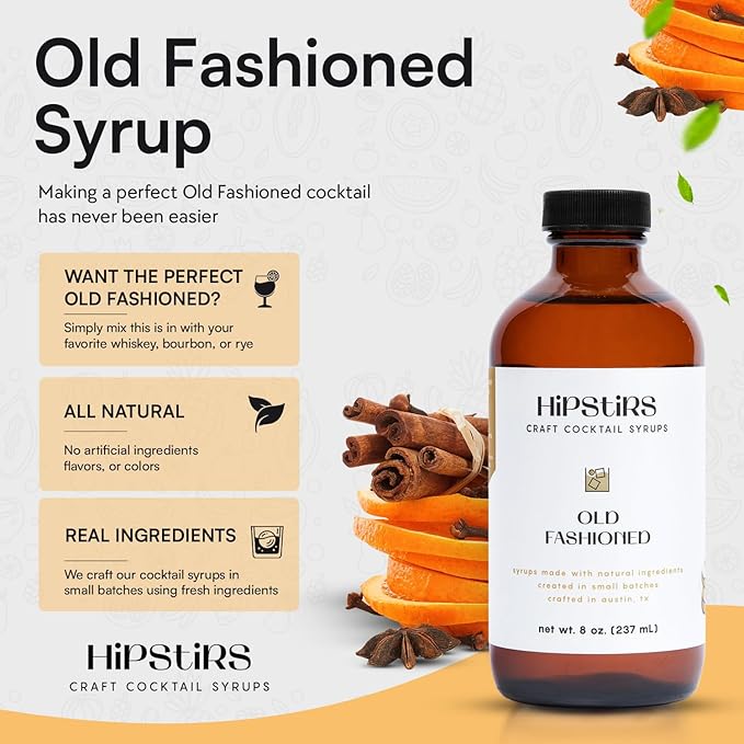 HipStirs Old Fashioned Mix - Our Artisan Old Fashioned Syrup uses Real Blood Orange Bitters for Cocktails to Make it a Rich and Timeless Winter Drink Mixer (8 Fl Oz)