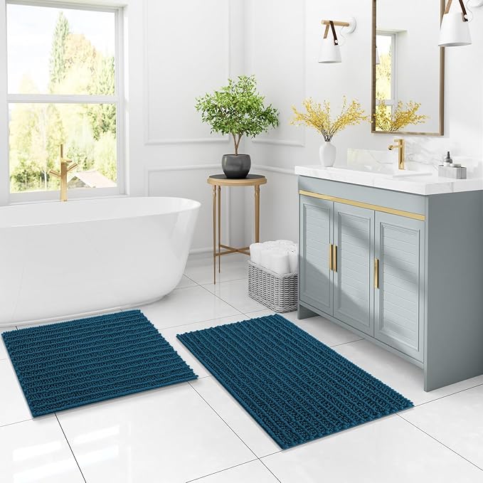 Arotive Luxury Chenille Bathroom Rug Mat, Extra Soft Thick Absorbent Shaggy Bath Rugs, Non-Slip Machine Wash Dry, Plush Bath Mats for Bathroom, Shower and Tub, 24x16, Peacock Blue