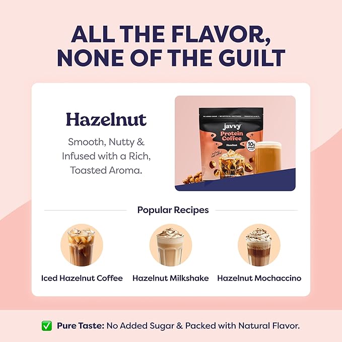 Hazelnut Protein Iced Coffee - Premium Whey Protein & Instant Iced Coffees - 100% Natural Cold Brew Coffee - Zero Artificial Flavors & Sweeteners, 80 mg Caffeine Per Serving, 0g of Sugar, 20 Servings