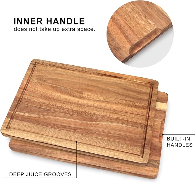 Solid Wooden Cutting Board Set of 3 Acacia Wood Charcuterie Board Set Meat Hardwood Chopping Board Butcher Blocks Non Toxic Maple Large Cutting Boards for Kitchen Decor Bread Serving Cheese Board