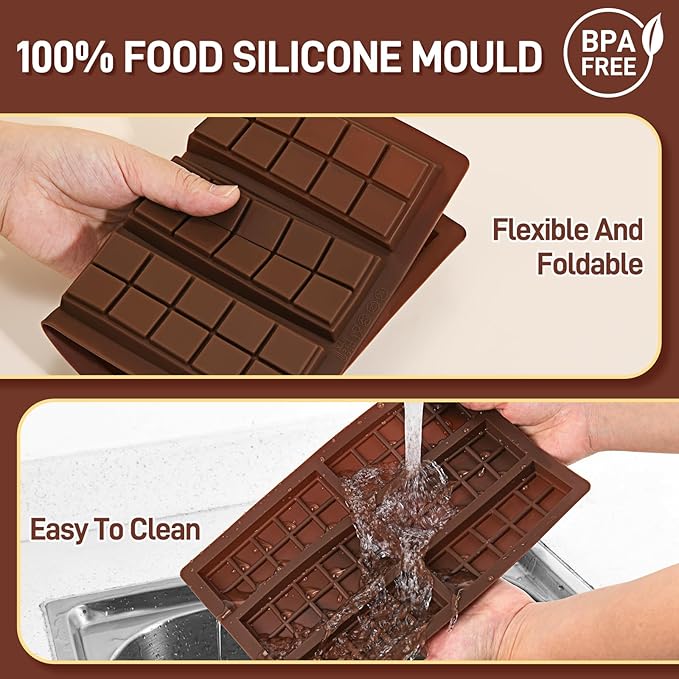 2 Pcs Chocolate Molds Silicone, Deep Chocolate Bar Mold, Non-Stick Food Grade Chocolate Mold for Dubai Chocolate Bar Pistachio, Candy and Chocolate Making - 60 Square Shape