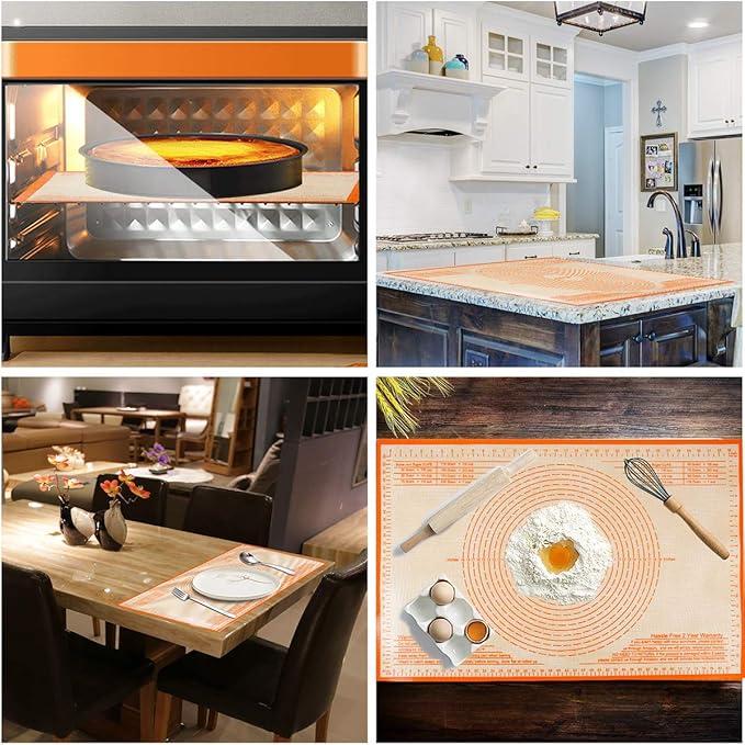 Silicone Pastry Mat 36X24 Inches Baking Mat with Measurement, Perfect for Dough, Pastry, Cookies, Pie Crust, Fondant, Bread, Sourdough, Pasta, Pizza, Kitchen Counter Mat