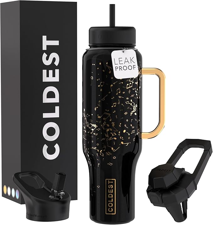 Coldest 40 oz Tumbler with Handle and Straw - 100% Leak Proof Insulated Tumbler with Lid and Straw (3 Lids) - Stainless Steel Tumblers for Women & Men - Cup Holder Friendly Base, 46 oz (The Musician)