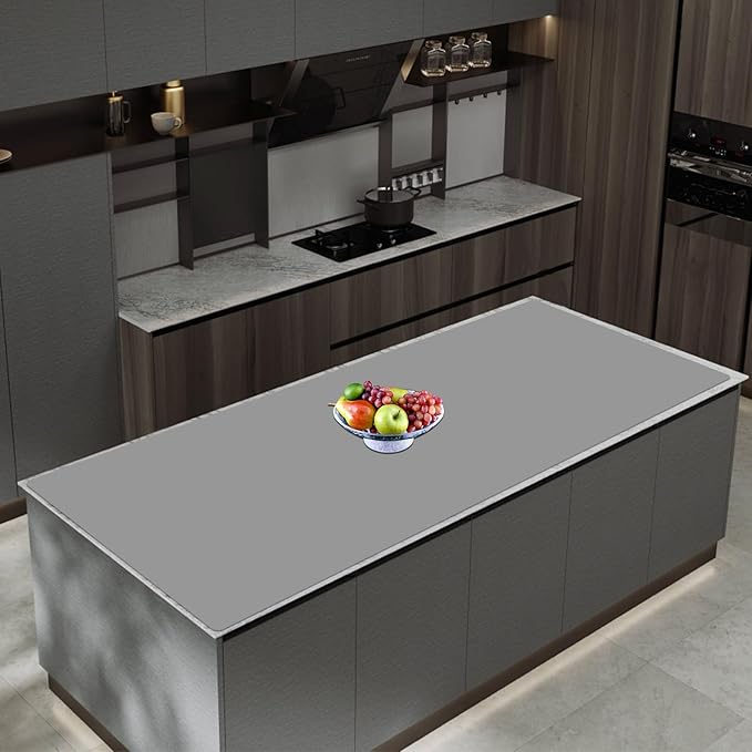 47.3''x23.6''(120cmx60cm) Extra Large Silicone Mat for Kitchen Counter, Heat Resistant Countertop Protector, Non-Slip Waterproof Kitchen Island Mat, Easy to Clean, Light Gray