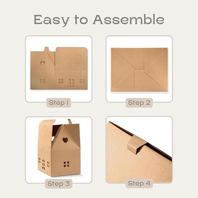Boxes Craftory Set of 5 House Shaped Gift Boxes (12.99 x 9.84 x 7.48 inch) - Mansion Boxes Ideal for Home Gifts, House Interior Decorations and Bakery Boxes with Window | Havana