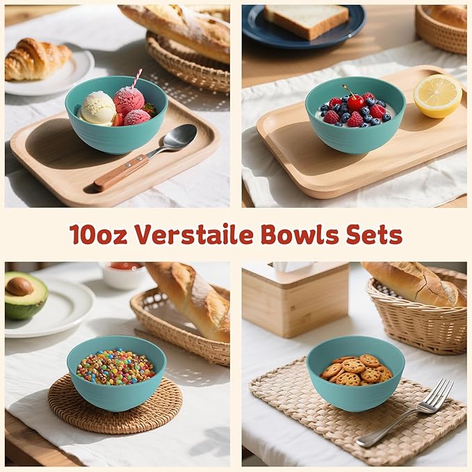 Small Wheat Straw Bowls Sets of 6,Dishwasher Safe and Microwave Safe Snack Bowls 10oz,Alternative Handy Plastic Bowls Reusable for Snack and Ice Cream.Green Series