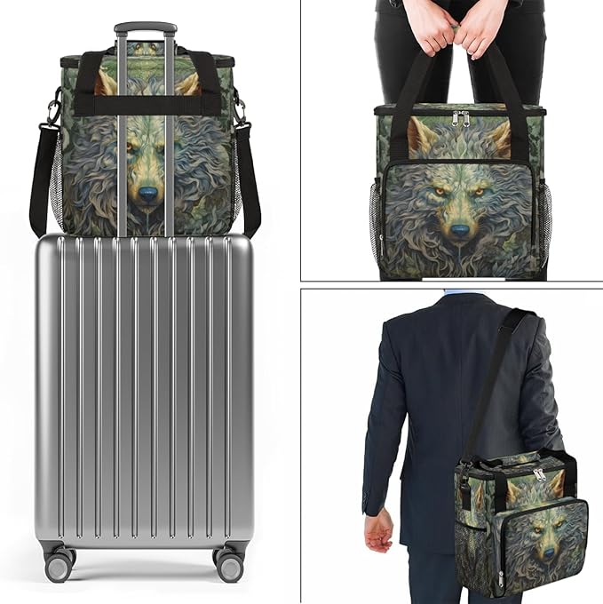 Cool Wolf With Gold Eyes Coffee Maker Carrying Bag, Waterproof Coffee Maker Travel Storage Bag, Portable Coffee Machine Tote Bag Carry on Bag Case with Shoulder Strap for Single Serve Coffee Maker