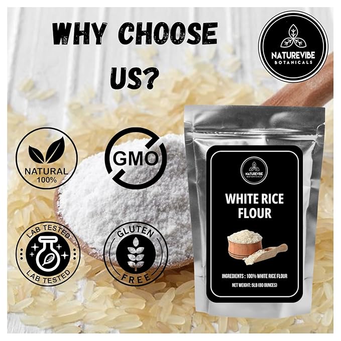 Naturevibe Botanicals White Rice Flour 5 lb | Fine Gluten-Free Flour | Non-GMO & Finely Ground | Perfect for Baking, Rotis, Breading, Dumplings, Thickening Sauces & Baby Food