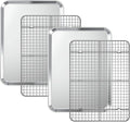 Baking Sheet with Cooling Rack Set [2 Sheets + 2 Racks], Deedro Stainless Steel Cookie Half Sheets Baking Pan Oven Tray with Rack, 16 x 12 x 1 Inch, Heavy Duty, Non-toxic, Dishwasher Safe