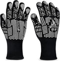 BBQ Gloves, Oven Gloves, Extreme Heat Resistant Barbecue Gloves, Silicone Non-Slip Oven Mitts, Kitchen Gloves for Cooking, Grilling, and Baking (Gray)