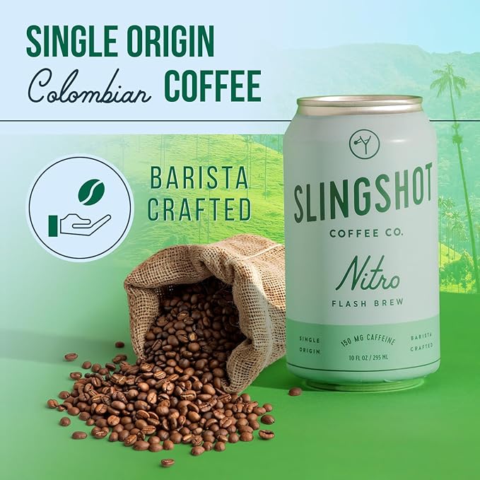 Nitro Flash Brew Coffee, 12-Pack – Organic Colombian, Ready-to-Drink Cans (10 oz Each), Smooth & Creamy with Caramel, Baking Spice & Dark Fruit Notes, 12 Pack