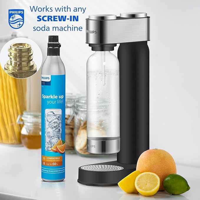 CO2 Canisters for Soda Maker, Philips 60L Threaded Refill Co2 Cylinder for Carbonated Water Machine, Compatible with All Screw-In Sparkling Water Maker, Refillable Co2 Cartridges