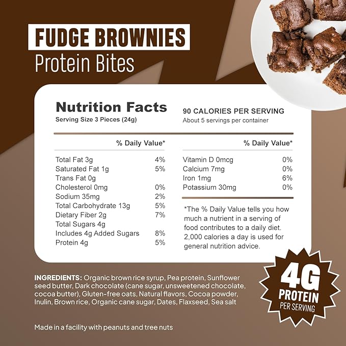 McCaffrey Protein Bites – Fudge Brownie Flavor – 6 Multi-Serving 4oz Bags – 4g of Protein per Serving – Gluten-Free, Vegan, High Fiber Energy Snack for Active Families