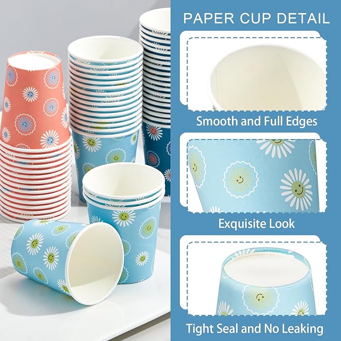 300 Pack 3 oz Paper Cups, Disposable Bathroom Cups, Small Mouthwash Cup, Hot/Cold Beverage Drinking Cups, Mini Paper Cups for Bathroom, Birthday Party, Travel, Events, Picnic, BBQ (Daisy)