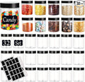 Plastic Jars with Lids Empty Slime Cosmetics Containers Clear Gift Food Jars Round PET Cream Jar with Black Lids Pen Labels for Kitchen Storage Spices Dry Food Body Butter Making(8OZ 32PCS)