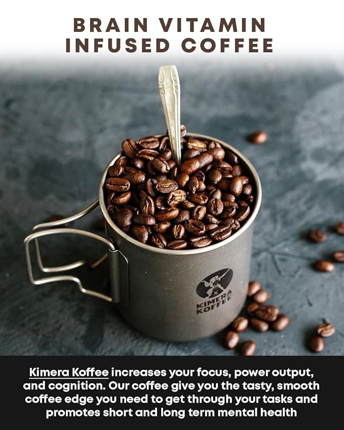 Kimera Koffee - Organic Honey Processed Light Roast Ground Coffee | Amber Blend | Infused with Brain Vitamins |Taurine, Alpha GPC, DMAE, and L-theanine | Enhance Cognitive Stamina | Optimize Focus & Concentration | Enhance Athletic Performance | 12oz