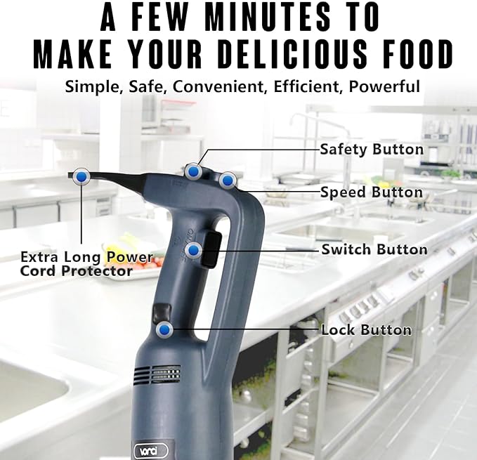 VONCI 750W Commercial Immersion Blender, Electric Hand Blender with 12" Detachable Shaft, Variable Speed 8000-19000RPM,Industrial Immersion Blender for Restaurant Kitchen.Extra Heavy Duty Hand Mixer.
