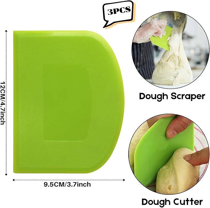 SURDOCA Dough Scraper Bench Scraper - 3P 4.7x3.7" Plastic Flexible Bowl Scraper, Sharp Edge & Angles Cake Scraper. Non-Slip Bakeware Decorating Tools Sculpting & Modeling Tools - Blue+Yellow+Green