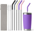 Stainless Steel Straws for 20 oz Yeti Tumbler, 5 Pcs Metal Straws Reusable with Silicone Tip for 20 oz Stanley Cup and 16 oz Glass Tumbler, Cleaning Brush, 1 Portable Bag