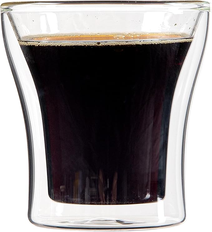 Restaurantware-Forma Professional 3.4 oz Double Wall Shot Glasses, 12 Insulated Espresso Cups - Dishwashable, Reusable, Clear Glass Coffee Cups, Freezable, For Hot Or Cold Beverages