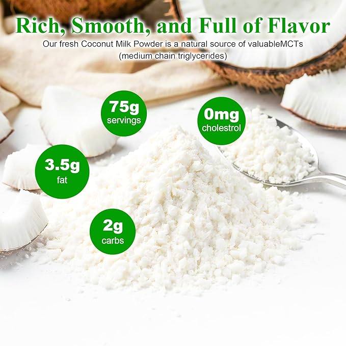 Instant Organic Coconut Milk Powder (226g/5pack) - Easy to Mix in Smoothies, Lattes & Recipes, Keto-Friendly, Vegan, No Preservatives