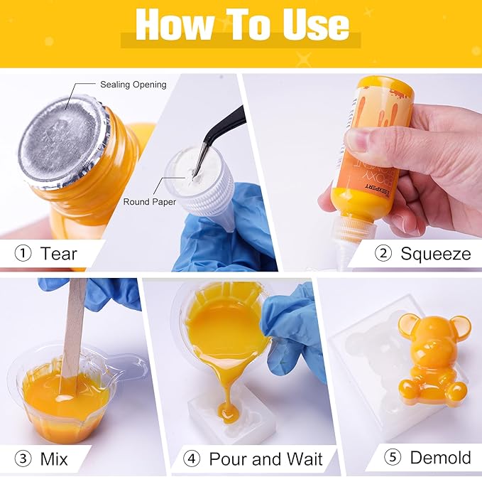 Teexpert Pigment Paste for Epoxy Resin: 10.15oz/300ml Highly Concentrated & Easy to Mix 6 Colors Opaque Liquid Epoxica Dye Set for Resin Coloring, Resina Art Painting and DIY Projects