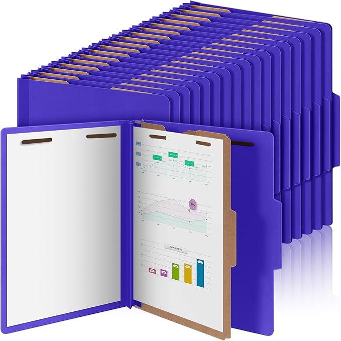 36 Pcs Classification Folders Letter Size, Back to School Supply for Teacher, Student, 1 Divider Pressboard File Folder Bulk with 2 Fasteners, 3.5 Inch Expanding File Organizer (Purple)