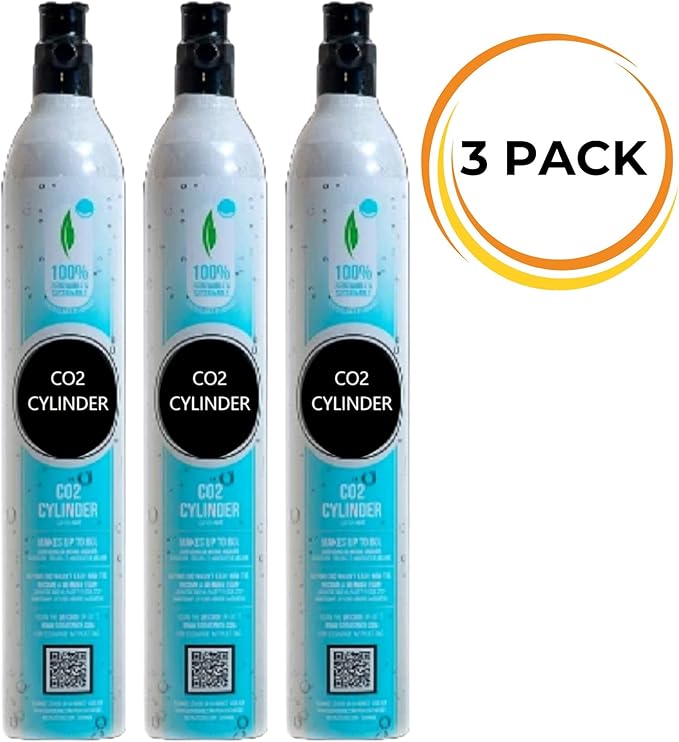 FIZZIT 60L Threaded CO2 3 Pack Canister Refill, Compatible with All Threaded 'Screw-In' Soda Makers Including Soda Machines(C02-3PK-A)