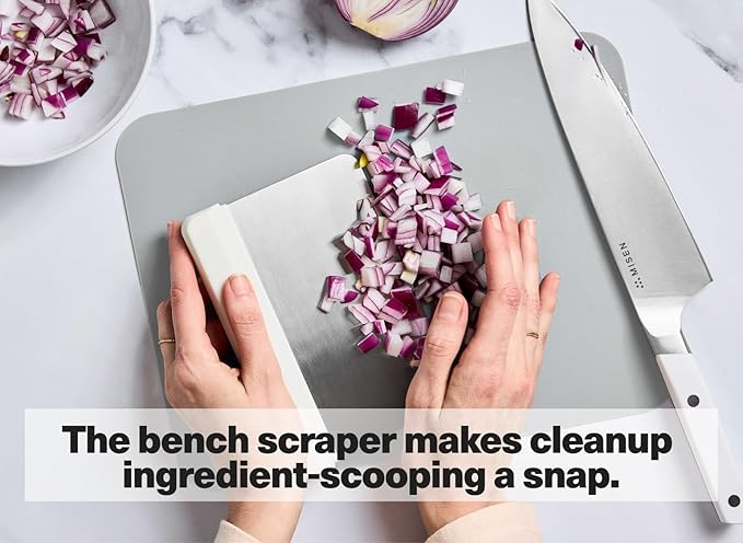 Misen Stainless Steel Bench Scraper - Versatile Food Scraper with Walnut Handle - Ideal for Kitchen, Pastry & Dough - Durable Cutting Board Scraper Tool - Effortless Transfer into Pots & Pans - Black