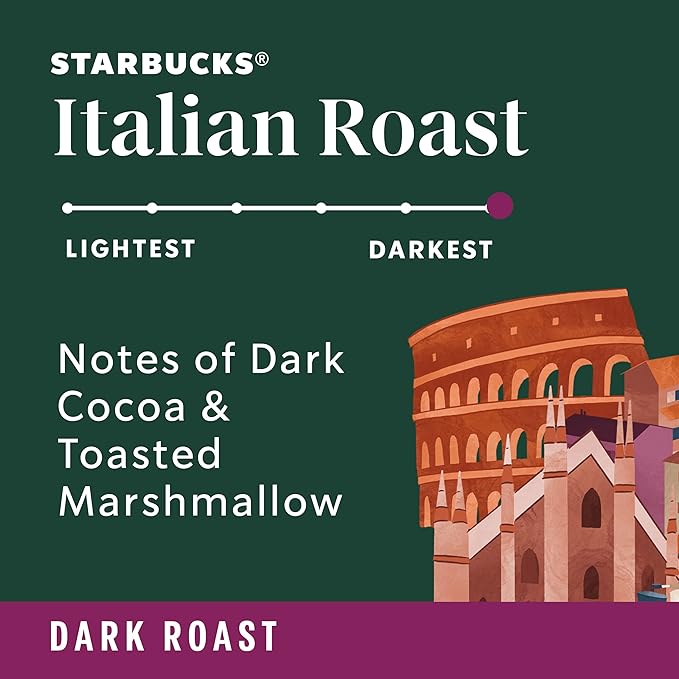 Starbucks K-Cup Coffee Pods, Dark Roast Coffee, Italian Roast for Keurig Brewers, 100% Arabica, 6 boxes (60 pods total)