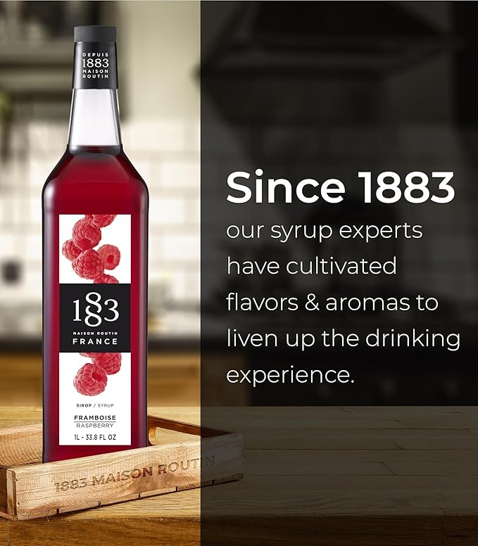 1883 Raspberry Syrup for Drinks, Made in France, 1 Liter Glass Bottle