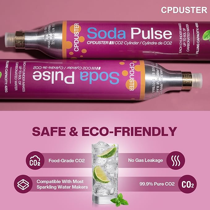 CO2 Cylinders Refill 60L - Threaded CO2 Cartridges for Screw-In Soda Makers Compatible with Most Sparkling Water Machines (1 Pack)