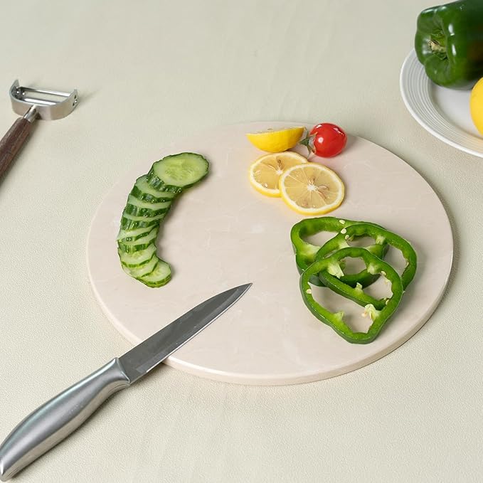 Koville 11 Inch Marble Round Cutting Board for Kitchen Countertop, Natural Marble Pastry Board Cheese Boards Charcuterie Board Stone Slab for Kitchen Decor, Stone Slab for Baking