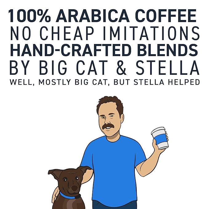 Stella Blue Whole Bean Coffee, Big Cat Blend, Medium Roast, Caramel, Hazelnut and Fruity Notes, 100% Arabica, Ethically Sourced from Central and South America, 12 oz bag