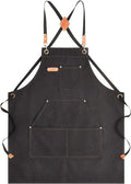 Canvas Aprons for Men Chef Apron, Work Apron with Large Pockets - 16oz Heavy Duty Cross Back, BBQ, Cooking