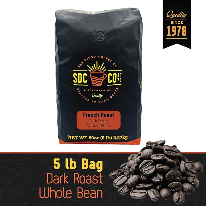 San Diego Coffee French Roast, Dark Roast, Whole Bean Coffee, 5-Pound Bag Café en grano tostado