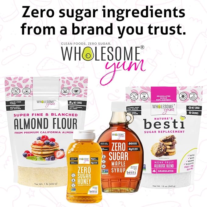 Wholesome Yum Zero Sugar Maple Syrup (Keto Maple Syrup) With Monk Fruit & Allulose - Natural Sugar Free Pancake Syrup - Non GMO, Low Carb, Gluten Free, Vegan, No Aftertaste (12 fl oz, 2 Pack)
