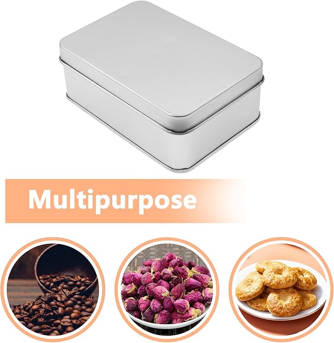 Metal Empty Boxes, Tin Boxes with Lid,Small Silver Tin Boxes,Stackable Organizer Containers,8PCS Storage Tin for Home Outdoor Active Storage Containers