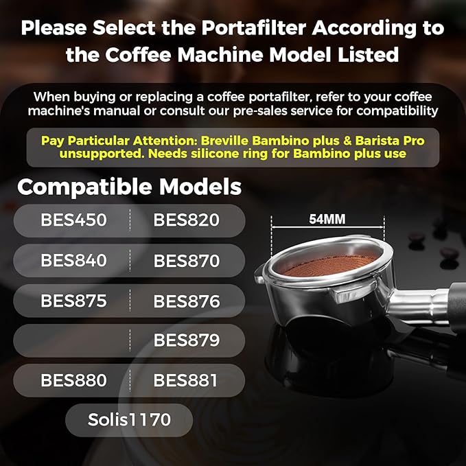 IKAPE 54MM Bottomless Naked Portafilter Black, Suitable for 54MM Breville Barista Series BES870/880 Machine & Solis Barista Machines (Included 18g Capacity Filter Basket)